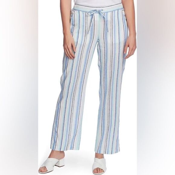 NWT Vince Camuto Linen Aqua Ice Striped Pants - S - Picture 1 of 9